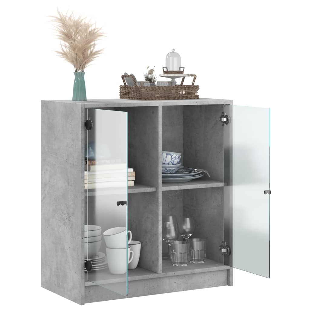 vidaXL Dulap lateral cu uși din sticlă, gri beton, 68x37x75,5 cm vidaXL Dulap lateral cu uși din sticlă, gri beton, 68x37x75,5 cm