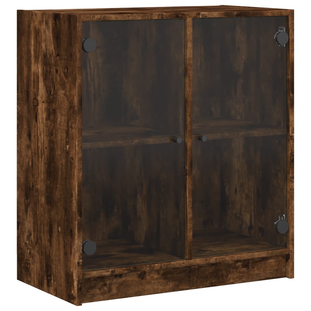vidaXL Dulap lateral cu uși din sticlă, stejar fumuriu, 68x37x75,5 cm vidaXL Dulap lateral cu uși din sticlă, stejar fumuriu, 68x37x75,5 cm