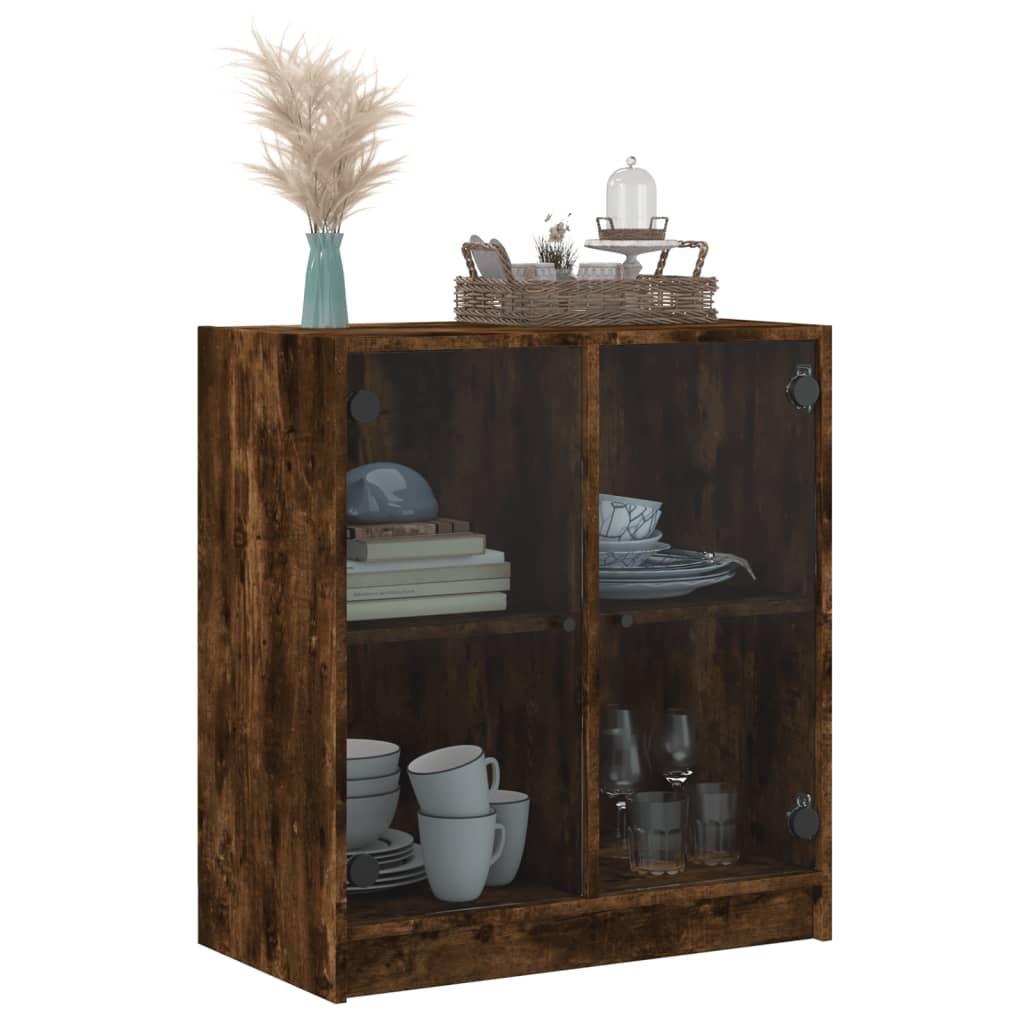 vidaXL Dulap lateral cu uși din sticlă, stejar fumuriu, 68x37x75,5 cm vidaXL Dulap lateral cu uși din sticlă, stejar fumuriu, 68x37x75,5 cm
