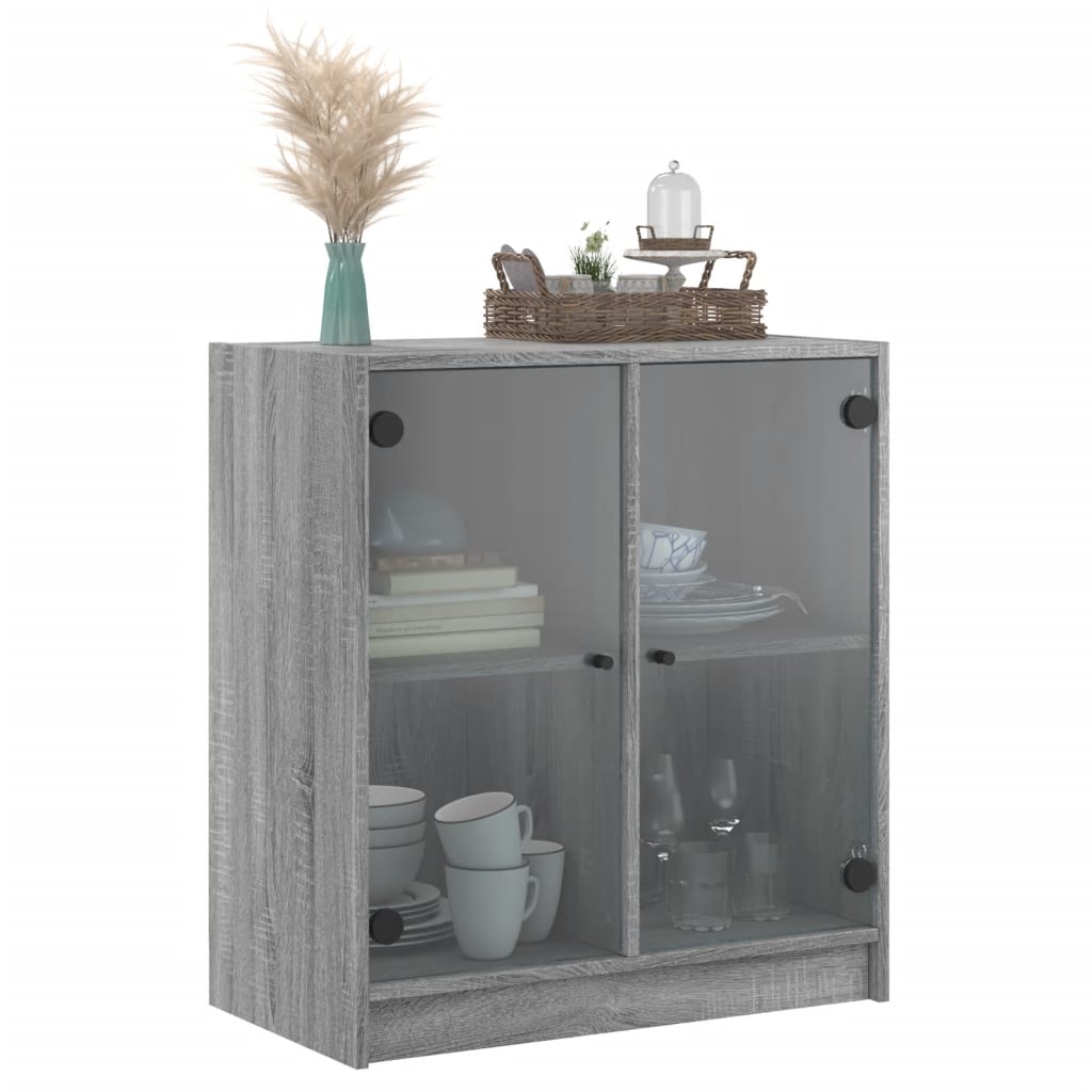 vidaXL Dulap lateral cu uși din sticlă, gri sonoma, 68x37x75,5 cm vidaXL Dulap lateral cu uși din sticlă, gri sonoma, 68x37x75,5 cm