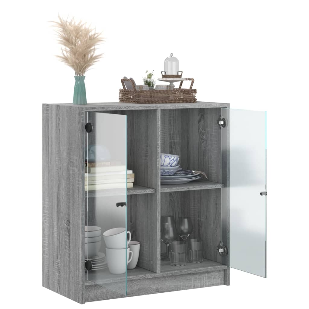 vidaXL Dulap lateral cu uși din sticlă, gri sonoma, 68x37x75,5 cm vidaXL Dulap lateral cu uși din sticlă, gri sonoma, 68x37x75,5 cm