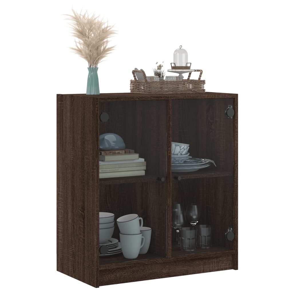vidaXL Dulap lateral cu uși din sticlă, stejar maro, 68x37x75,5 cm vidaXL Dulap lateral cu uși din sticlă, stejar maro, 68x37x75,5 cm