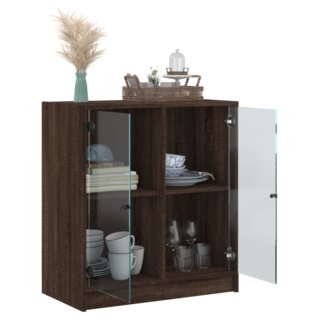 vidaXL Dulap lateral cu uși din sticlă, stejar maro, 68x37x75,5 cm vidaXL Dulap lateral cu uși din sticlă, stejar maro, 68x37x75,5 cm