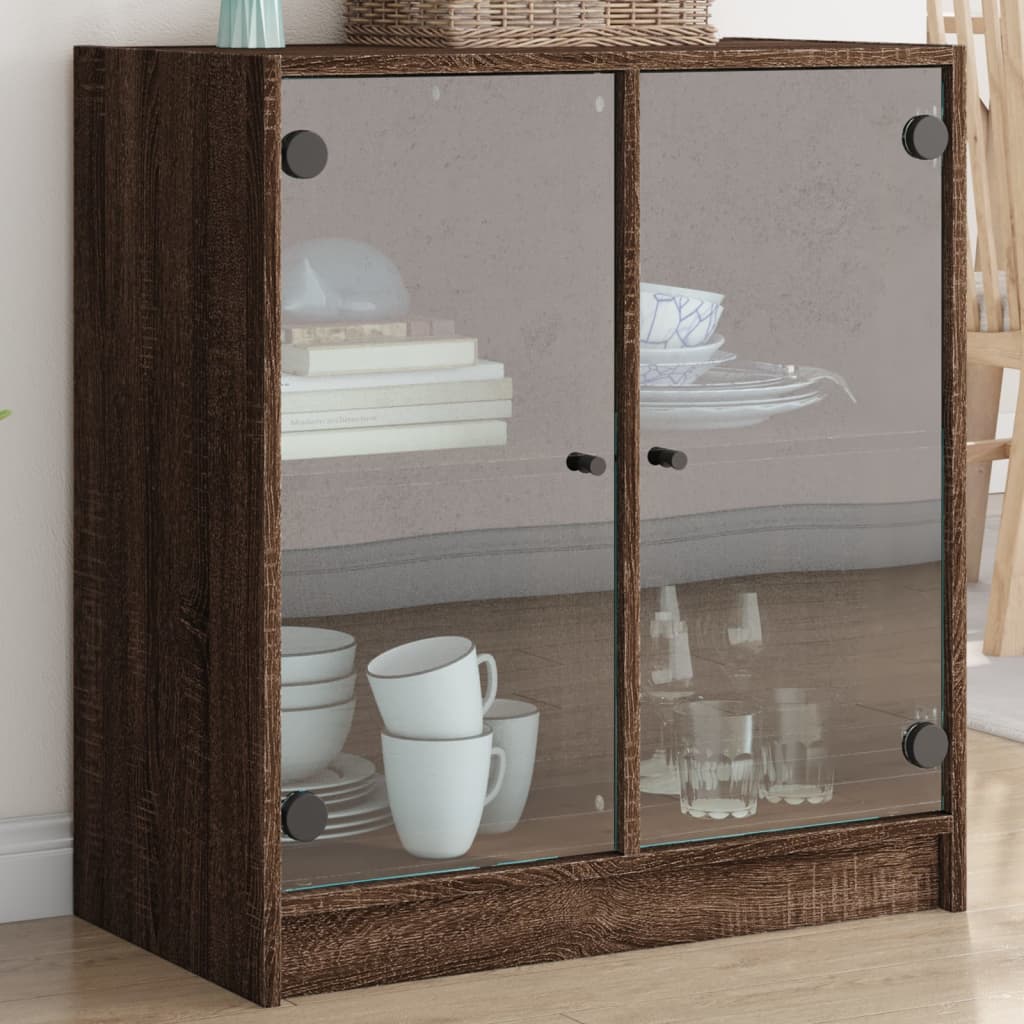 vidaXL Dulap lateral cu uși din sticlă, stejar maro, 68x37x75,5 cm vidaXL Dulap lateral cu uși din sticlă, stejar maro, 68x37x75,5 cm