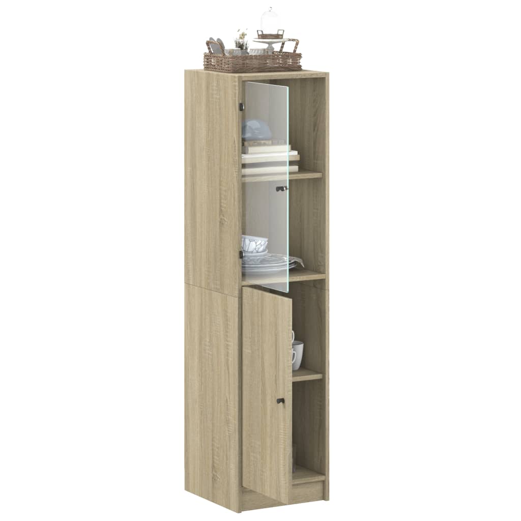 vidaXL Dulap cu ușă din sticlă, stejar sonoma, 35x37x142 cm vidaXL Dulap cu ușă din sticlă, stejar sonoma, 35x37x142 cm