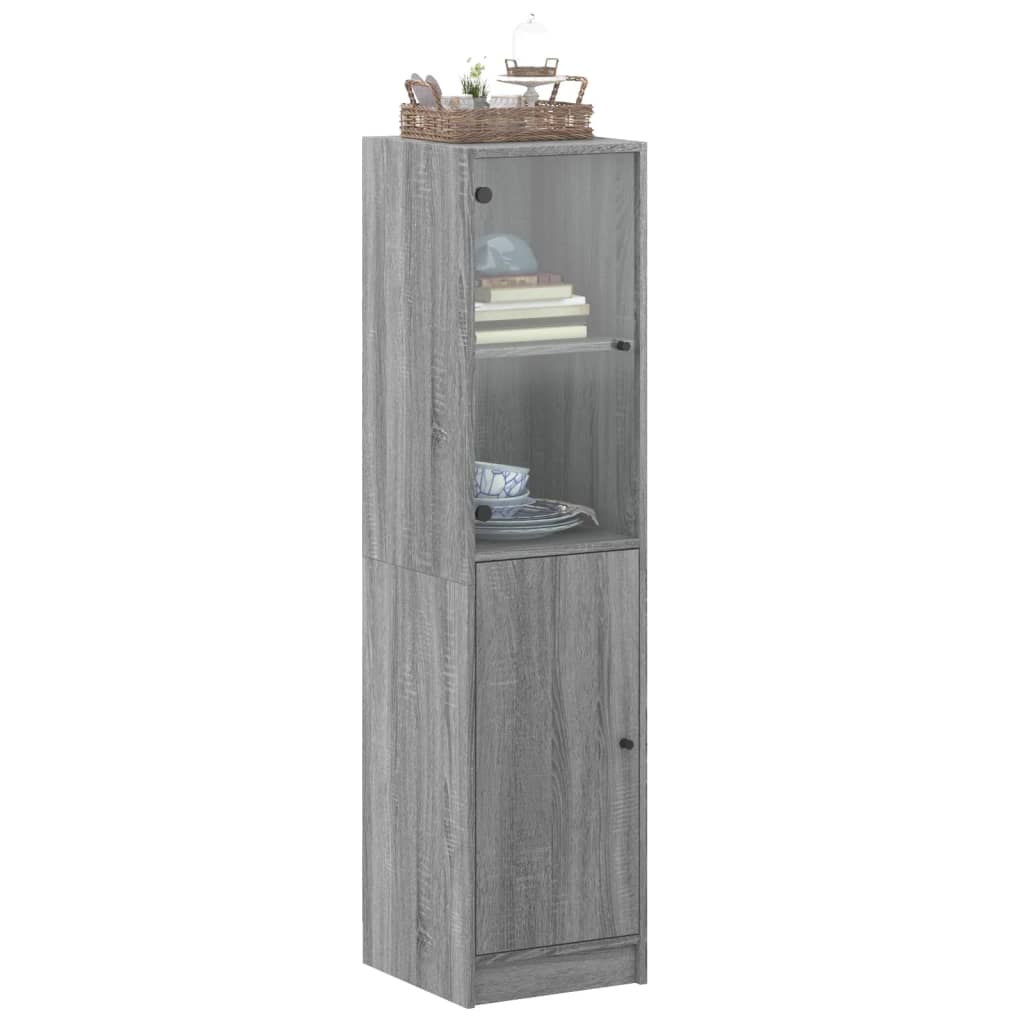 vidaXL Dulap cu ușă din sticlă, sonoma gri, 35x37x142 cm vidaXL Dulap cu ușă din sticlă, sonoma gri, 35x37x142 cm