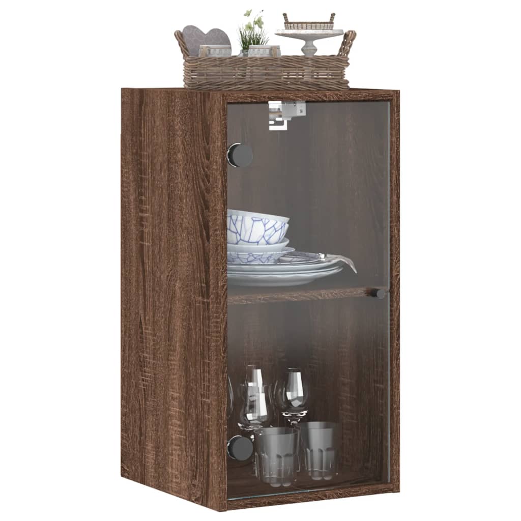 vidaXL Dulap de perete cu uși din sticlă, stejar maro, 35x37x68,5 cm vidaXL Dulap de perete cu uși din sticlă, stejar maro, 35x37x68,5 cm