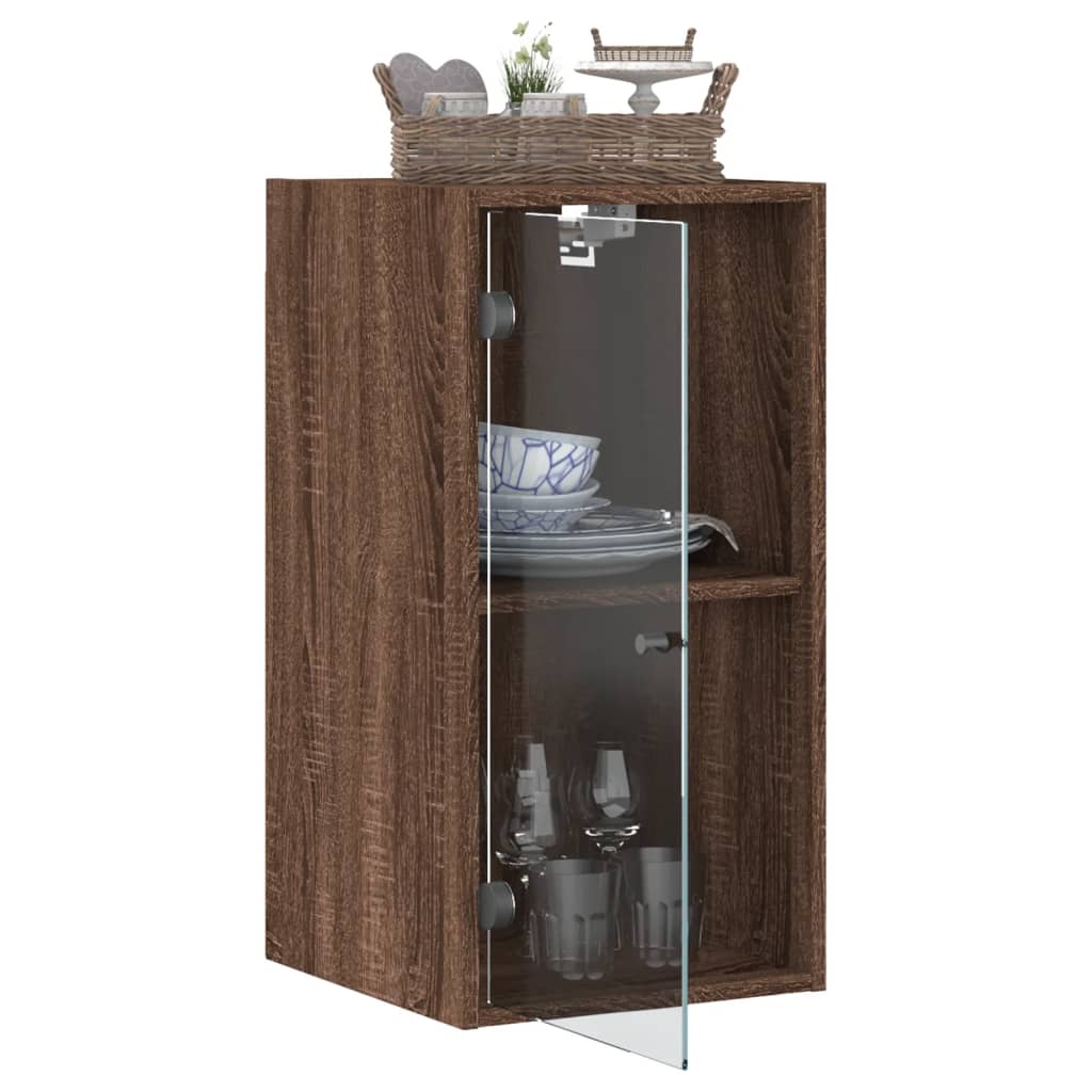 vidaXL Dulap de perete cu uși din sticlă, stejar maro, 35x37x68,5 cm vidaXL Dulap de perete cu uși din sticlă, stejar maro, 35x37x68,5 cm