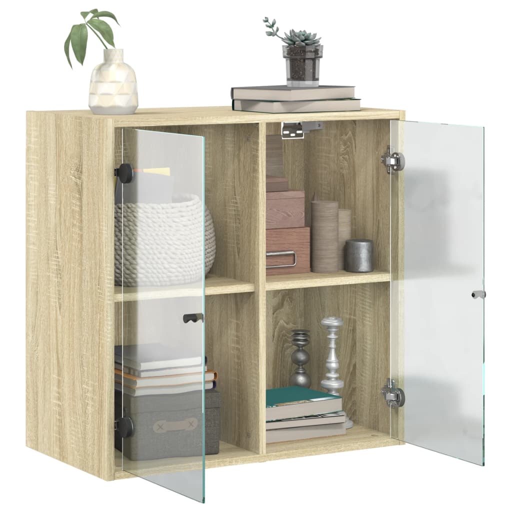 vidaXL Dulap de perete cu uși din sticlă, stejar sonoma, 68x37x68,5 cm