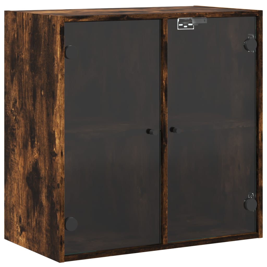 vidaXL Dulap de perete cu uși din sticlă, stejar fumuriu,68x37x68,5 cm vidaXL Dulap de perete cu uși din sticlă, stejar fumuriu,68x37x68,5 cm