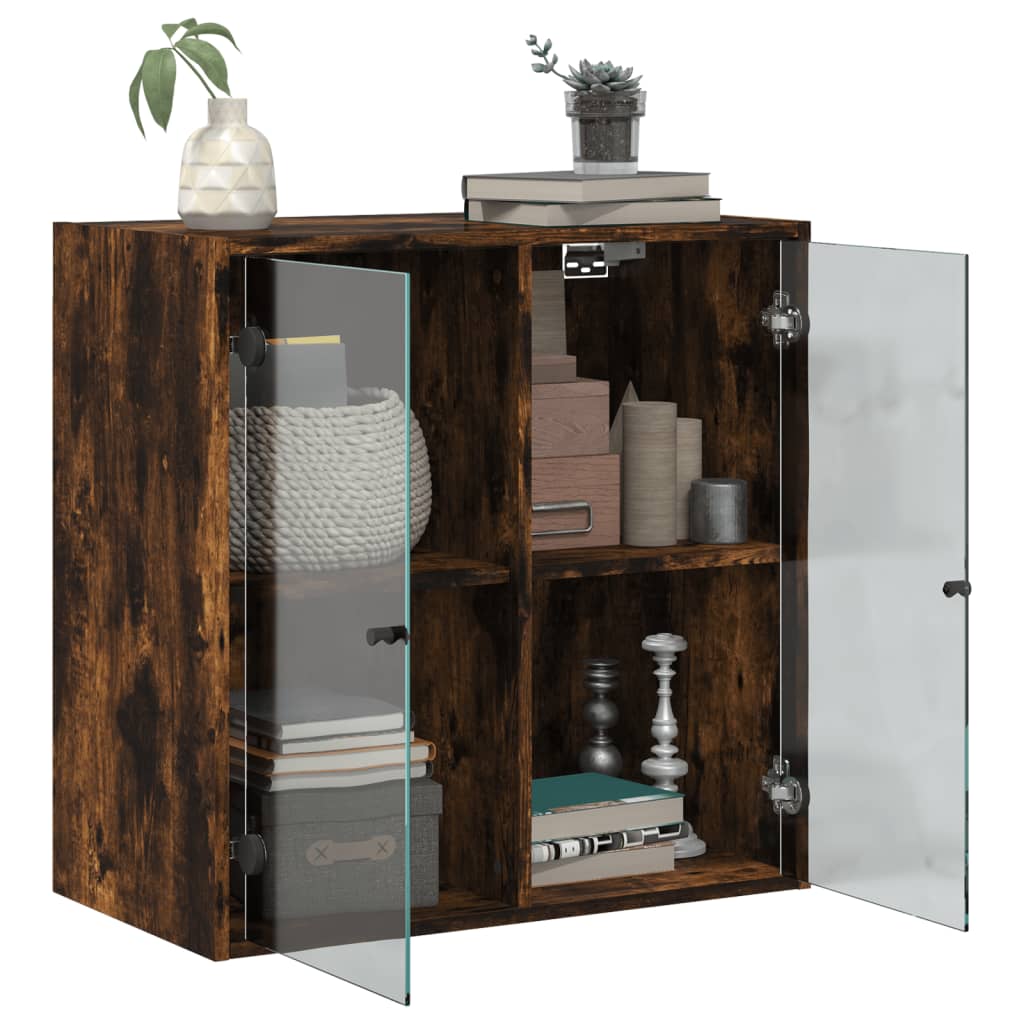 vidaXL Dulap de perete cu uși din sticlă, stejar fumuriu,68x37x68,5 cm vidaXL Dulap de perete cu uși din sticlă, stejar fumuriu,68x37x68,5 cm
