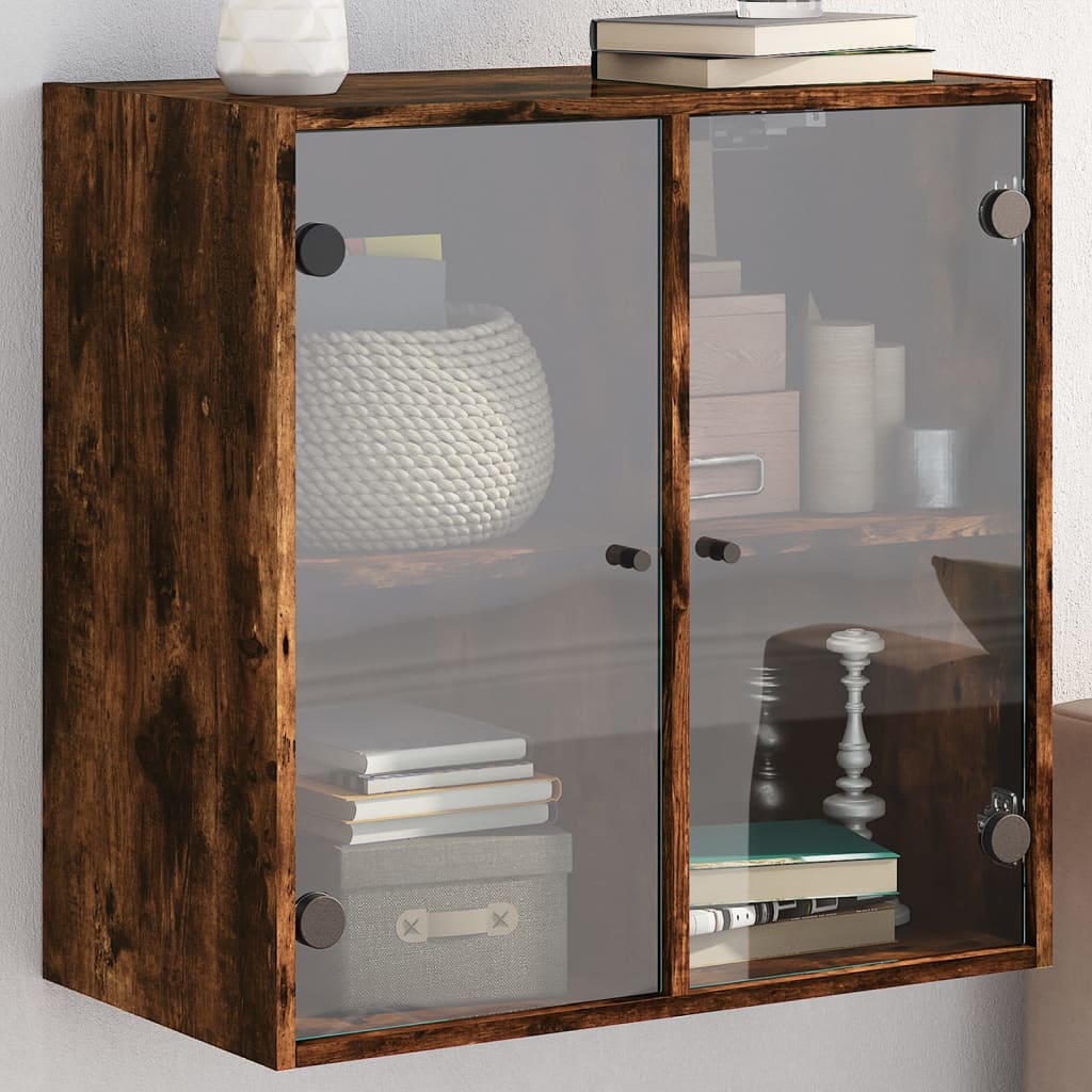 vidaXL Dulap de perete cu uși din sticlă, stejar fumuriu,68x37x68,5 cm vidaXL Dulap de perete cu uși din sticlă, stejar fumuriu,68x37x68,5 cm