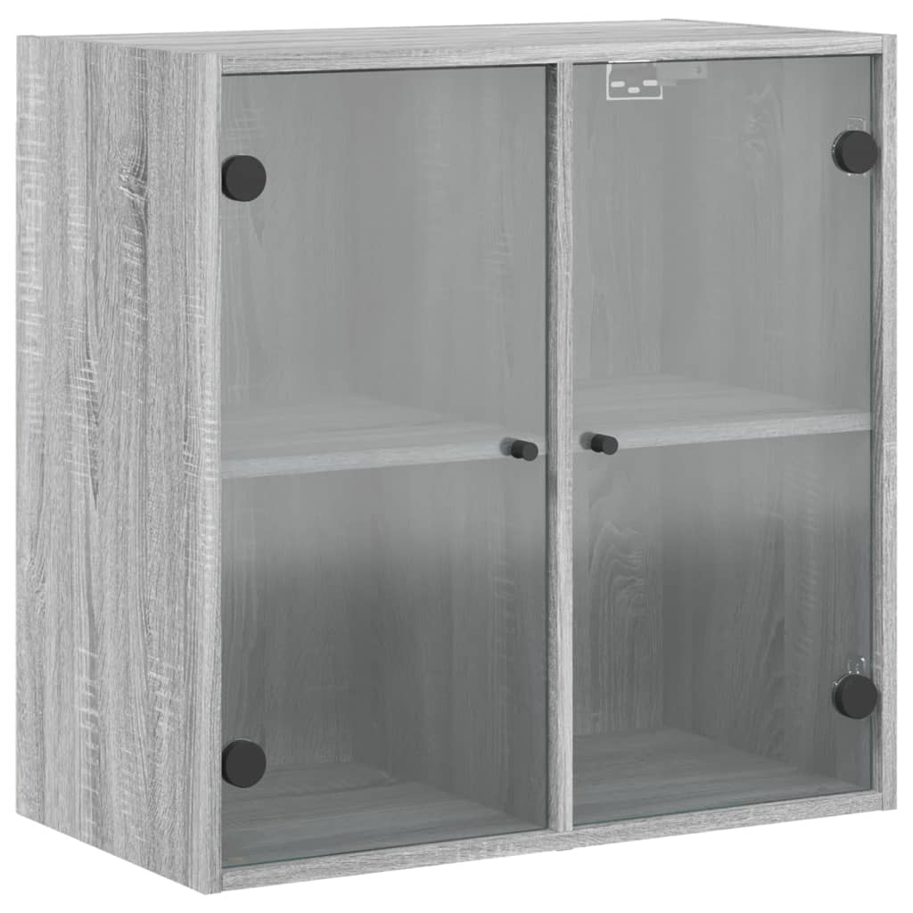vidaXL Dulap de perete cu uși din sticlă, gri sonoma, 68x37x68,5 cm vidaXL Dulap de perete cu uși din sticlă, gri sonoma, 68x37x68,5 cm