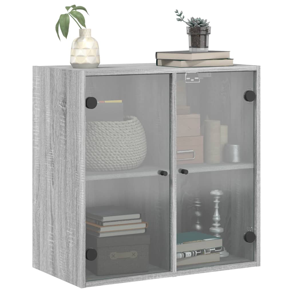 vidaXL Dulap de perete cu uși din sticlă, gri sonoma, 68x37x68,5 cm vidaXL Dulap de perete cu uși din sticlă, gri sonoma, 68x37x68,5 cm