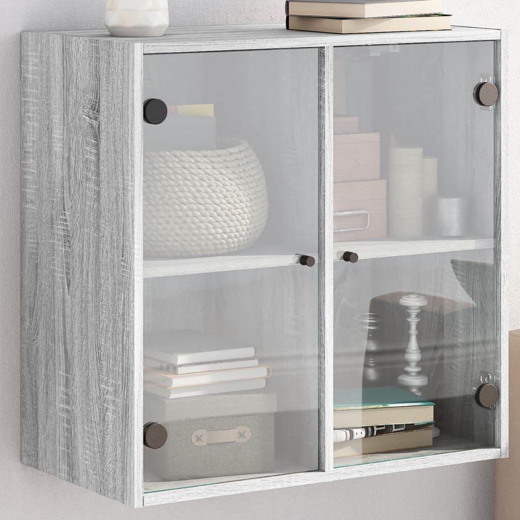 vidaXL Dulap de perete cu uși din sticlă, gri sonoma, 68x37x68,5 cm vidaXL Dulap de perete cu uși din sticlă, gri sonoma, 68x37x68,5 cm