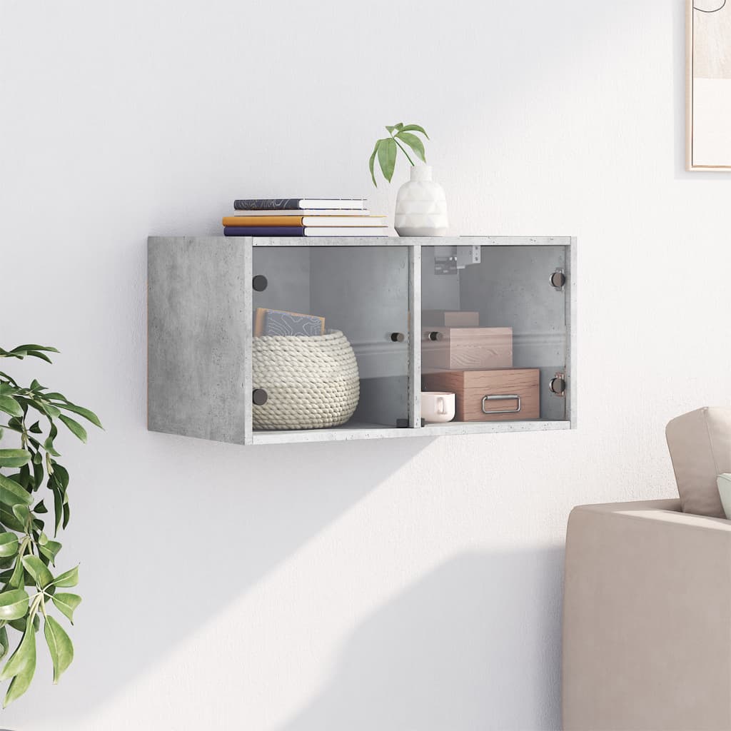 vidaXL Dulap de perete cu uși din sticlă, gri beton, 68,5x37x35 cm