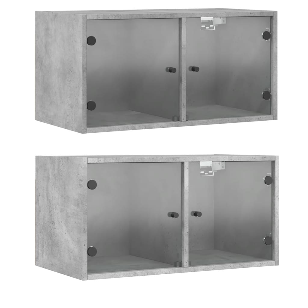vidaXL Dulapuri de perete cu uși sticlă 2 buc. gri beton 68,5x37x35 cm vidaXL Dulapuri de perete cu uși sticlă 2 buc. gri beton 68,5x37x35 cm