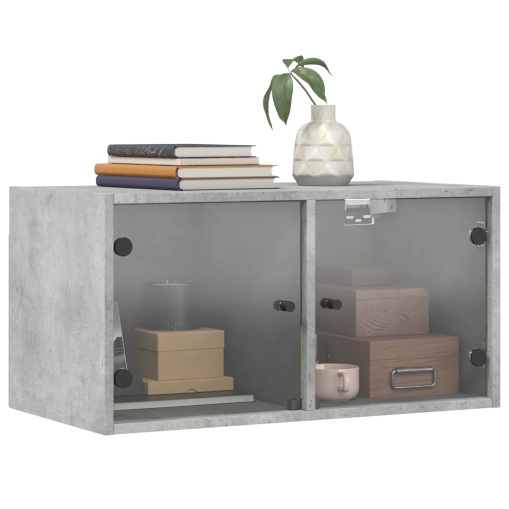 vidaXL Dulapuri de perete cu uși sticlă 2 buc. gri beton 68,5x37x35 cm vidaXL Dulapuri de perete cu uși sticlă 2 buc. gri beton 68,5x37x35 cm