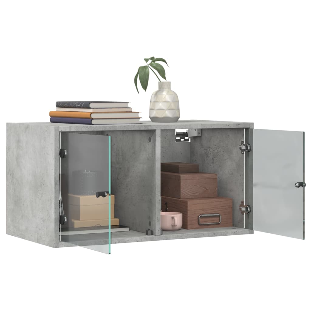 vidaXL Dulapuri de perete cu uși sticlă 2 buc. gri beton 68,5x37x35 cm vidaXL Dulapuri de perete cu uși sticlă 2 buc. gri beton 68,5x37x35 cm