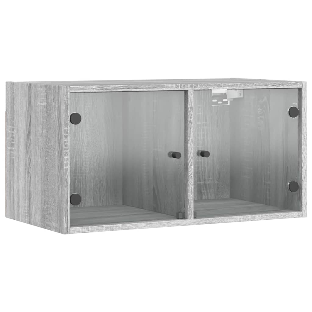 vidaXL Dulap de perete cu uși din sticlă, gri sonoma, 68,5x37x35 cm vidaXL Dulap de perete cu uși din sticlă, gri sonoma, 68,5x37x35 cm