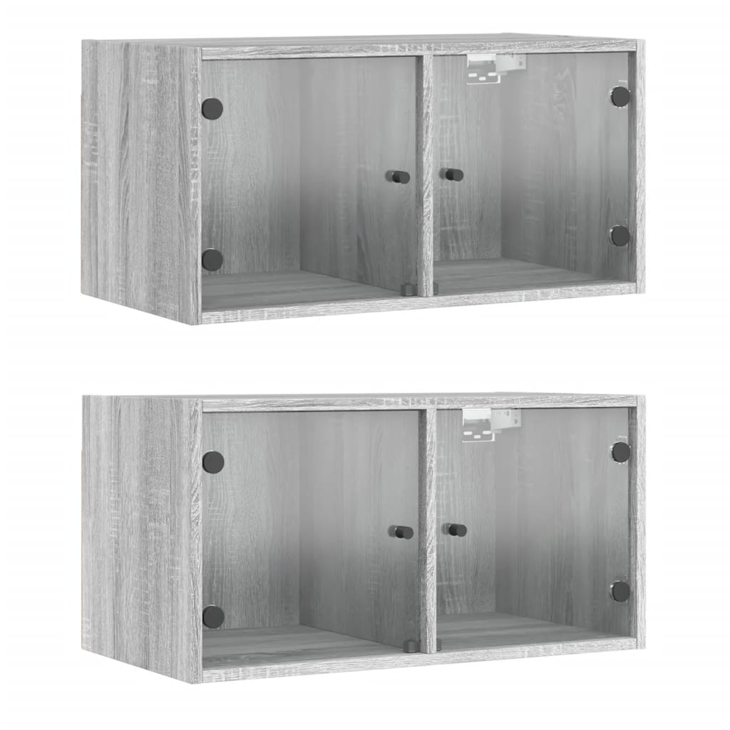 vidaXL Dulapuri de perete cu uși sticlă 2 buc. gri sonoma 68,5x37x35cm