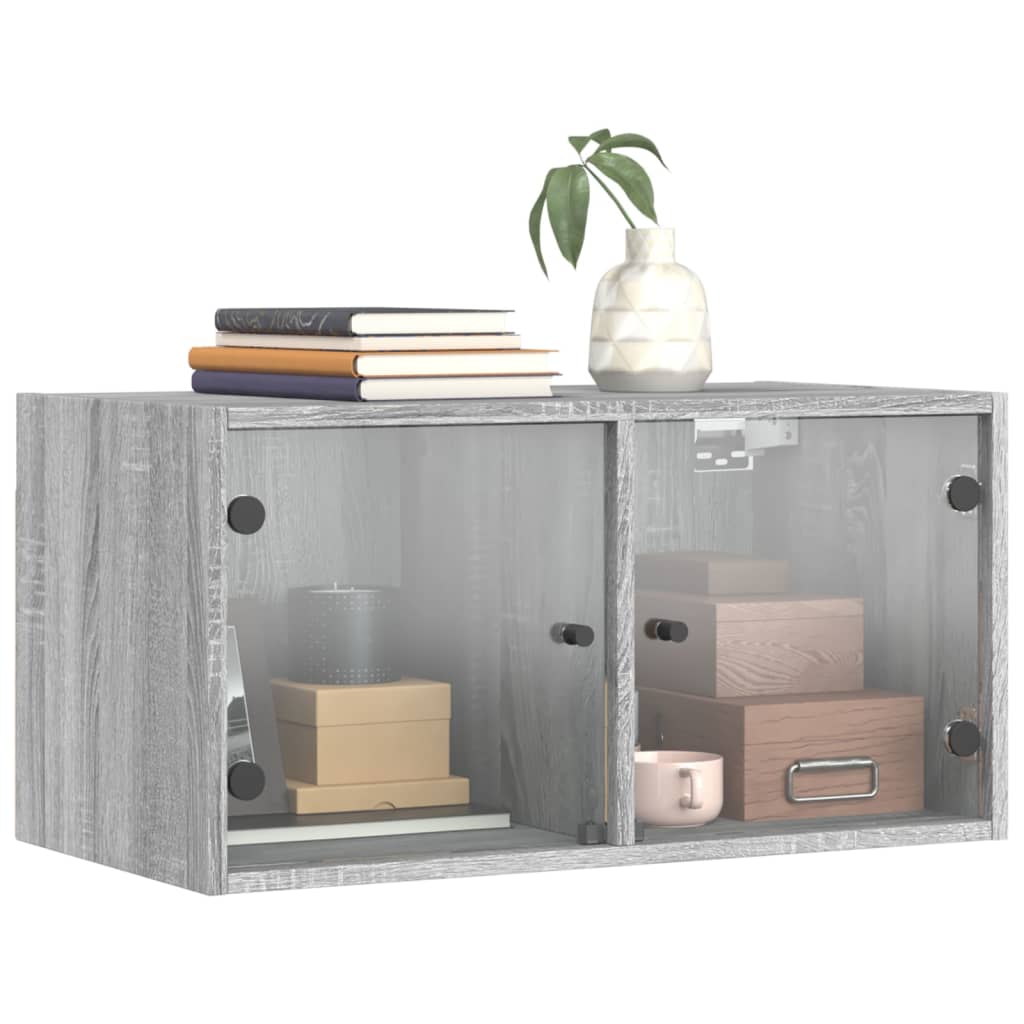 vidaXL Dulapuri de perete cu uși sticlă 2 buc. gri sonoma 68,5x37x35cm