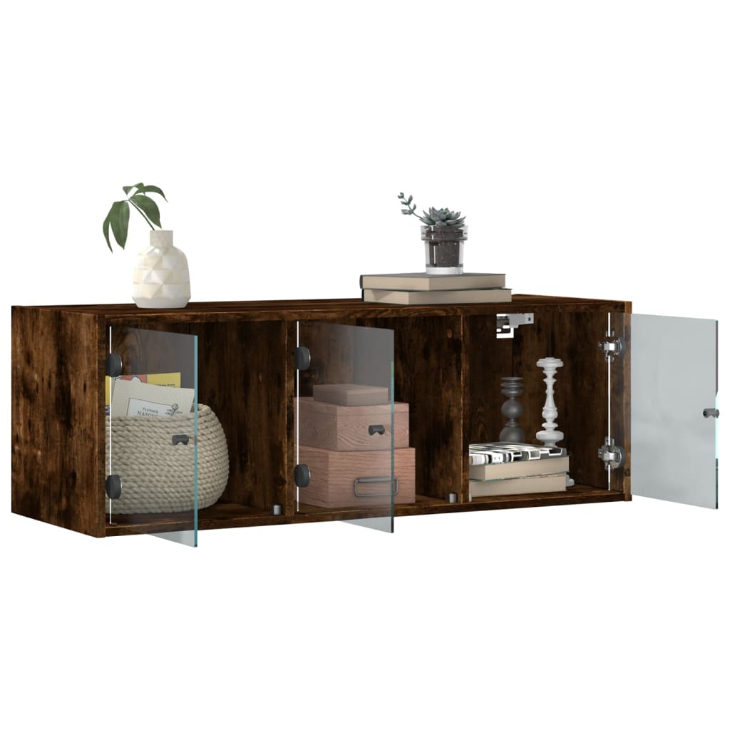 vidaXL Dulap de perete cu uși din sticlă, stejar fumuriu,102x37x35 cm