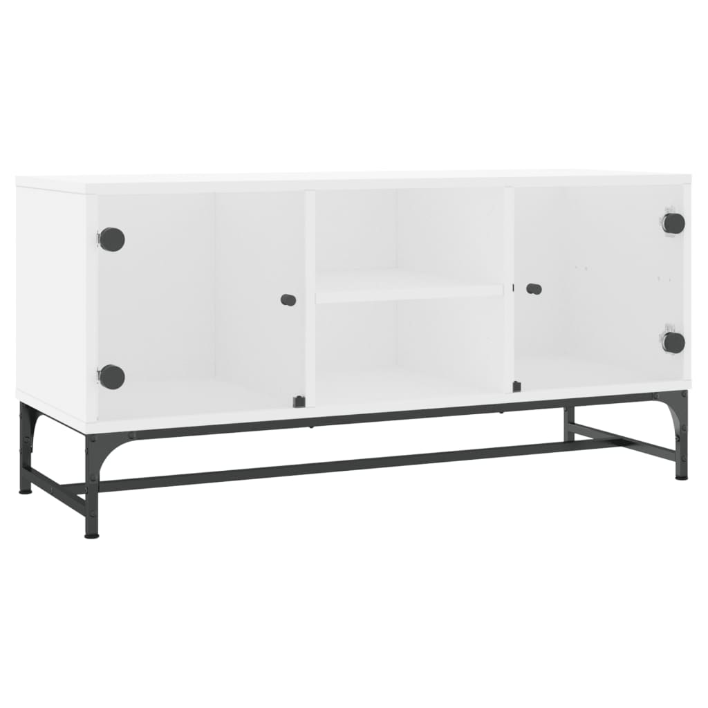 vidaXL Comodă TV cu uși din sticlă, alb, 102x37x50 cm vidaXL Comodă TV cu uși din sticlă, alb, 102x37x50 cm
