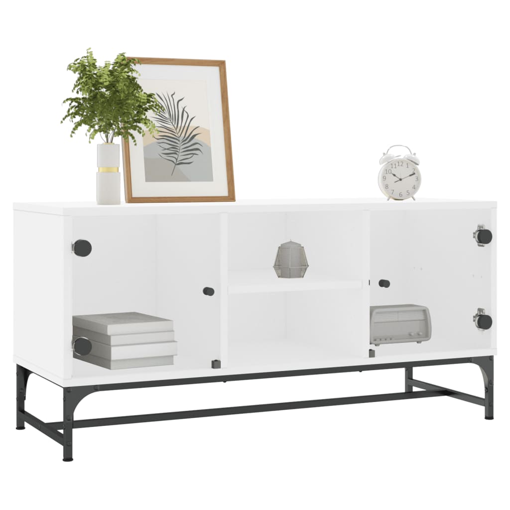 vidaXL Comodă TV cu uși din sticlă, alb, 102x37x50 cm vidaXL Comodă TV cu uși din sticlă, alb, 102x37x50 cm