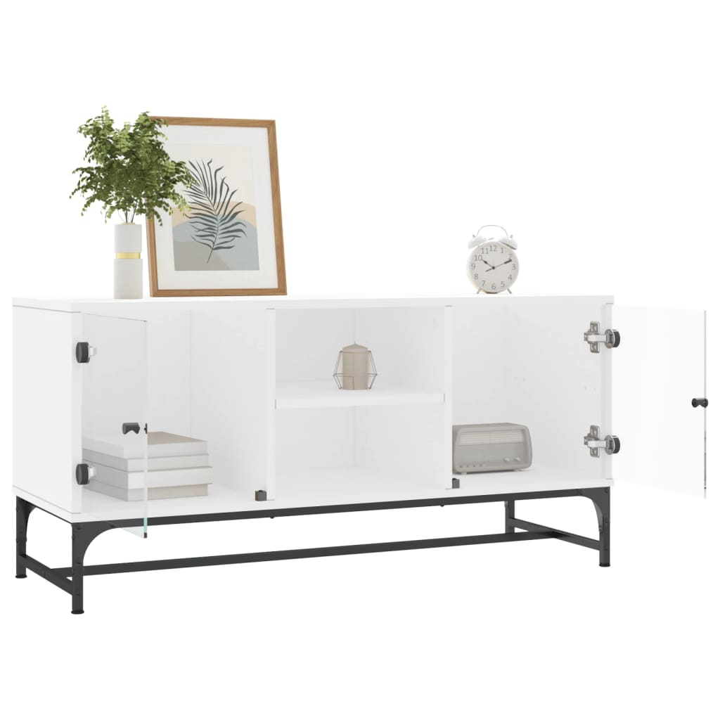 vidaXL Comodă TV cu uși din sticlă, alb, 102x37x50 cm vidaXL Comodă TV cu uși din sticlă, alb, 102x37x50 cm