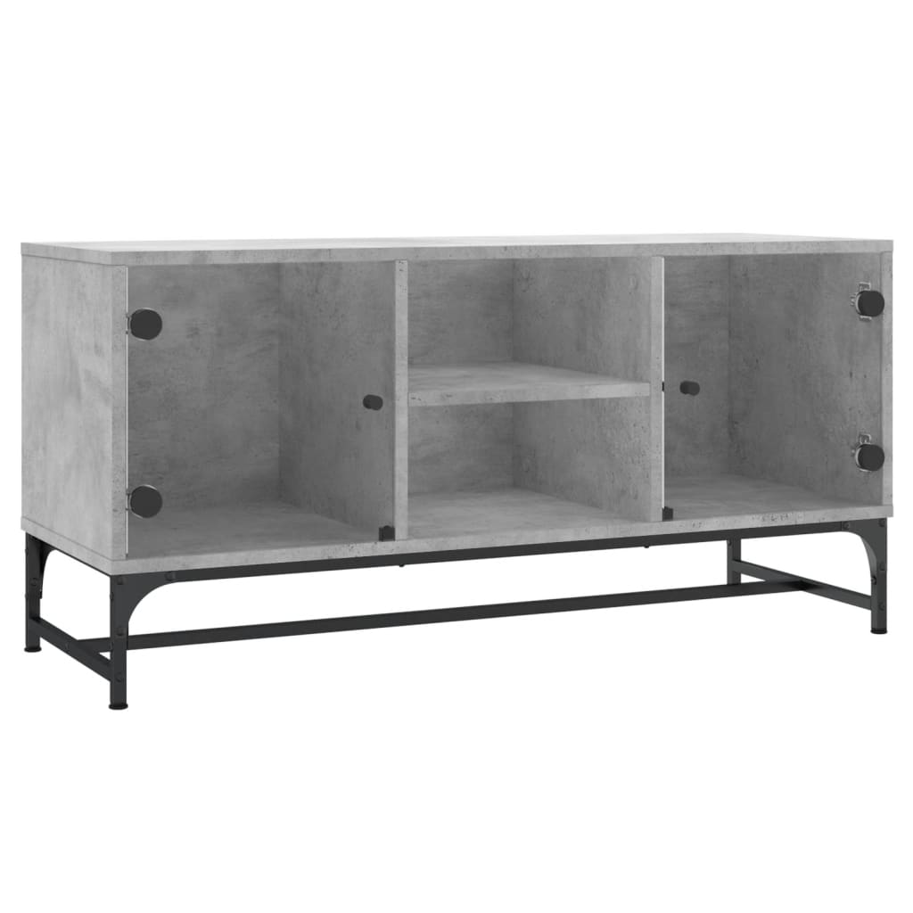 vidaXL Comodă TV cu uși din sticlă, gri beton, 102x37x50 cm vidaXL Comodă TV cu uși din sticlă, gri beton, 102x37x50 cm