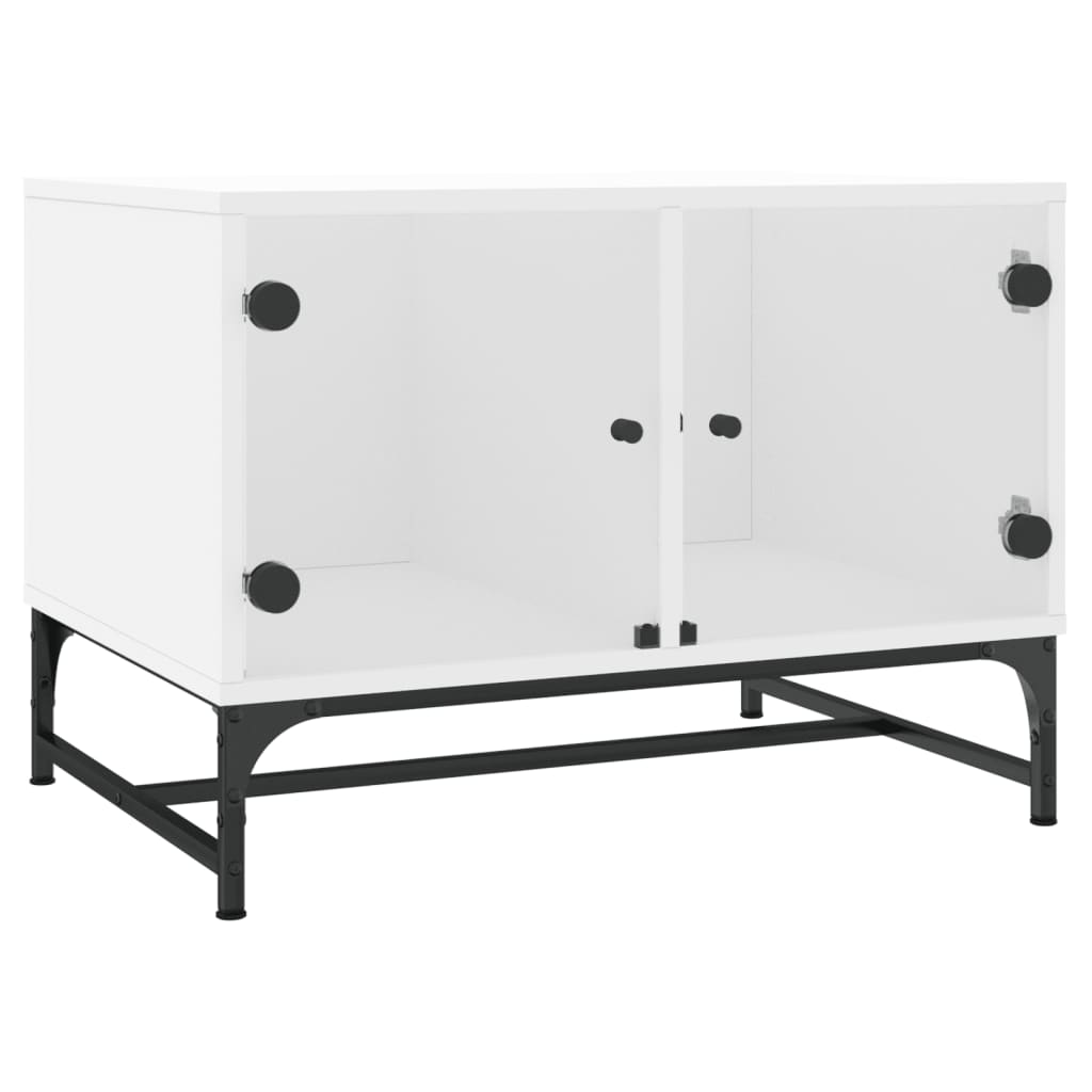 vidaXL Măsuță de cafea cu uși din sticlă, alb, 68,5x50x50 cm vidaXL Măsuță de cafea cu uși din sticlă, alb, 68,5x50x50 cm