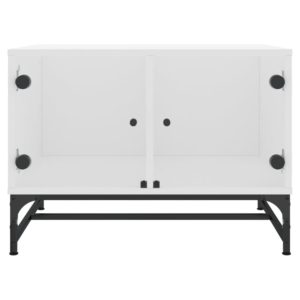 vidaXL Măsuță de cafea cu uși din sticlă, alb, 68,5x50x50 cm vidaXL Măsuță de cafea cu uși din sticlă, alb, 68,5x50x50 cm
