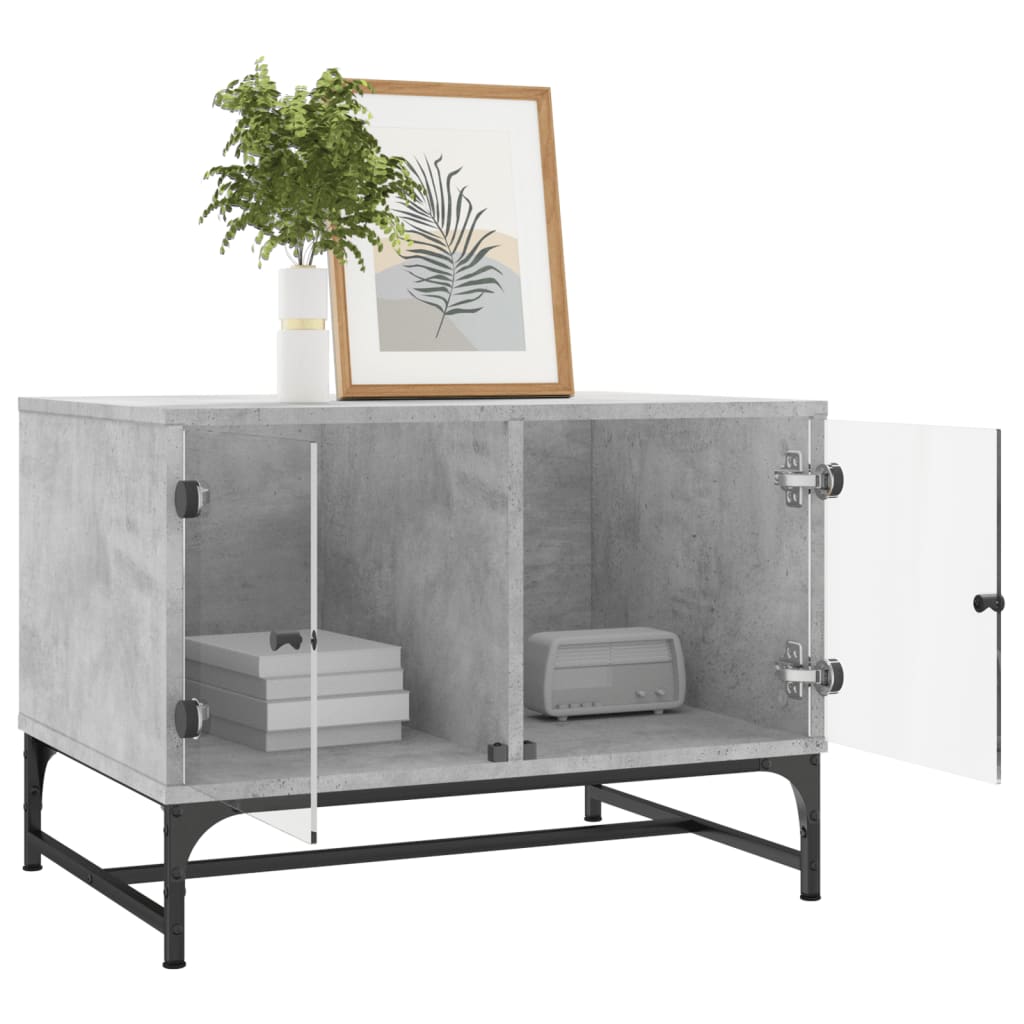 vidaXL Măsuță de cafea cu uși din sticlă, gri beton, 68,5x50x50 cm vidaXL Măsuță de cafea cu uși din sticlă, gri beton, 68,5x50x50 cm