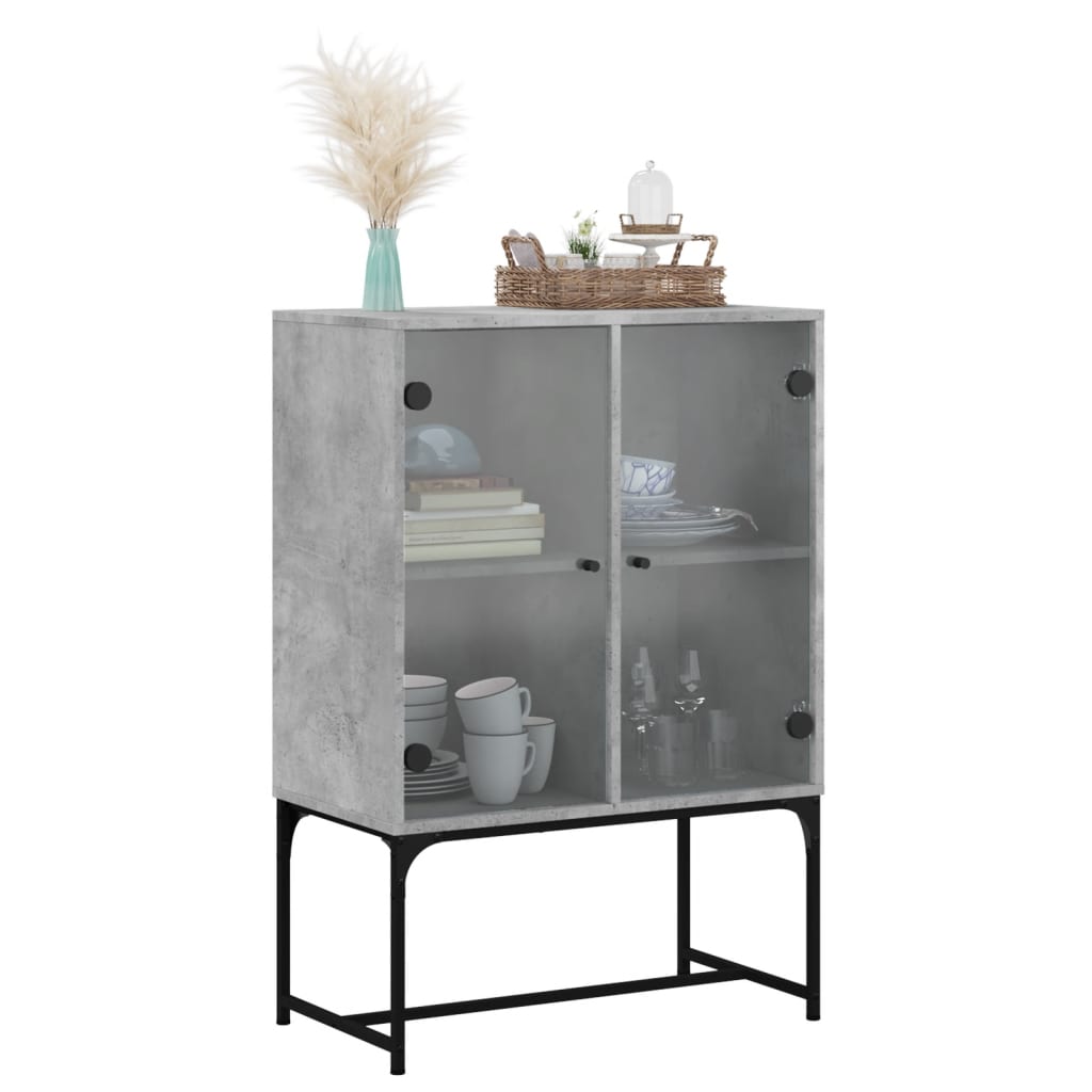 vidaXL Dulap lateral cu uși din sticlă, gri beton, 69x37x100 cm vidaXL Dulap lateral cu uși din sticlă, gri beton, 69x37x100 cm