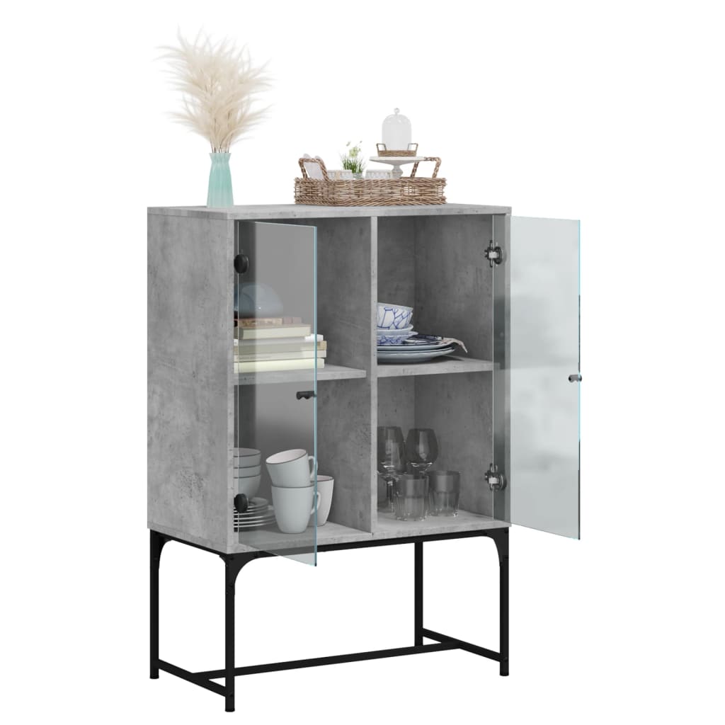 vidaXL Dulap lateral cu uși din sticlă, gri beton, 69x37x100 cm vidaXL Dulap lateral cu uși din sticlă, gri beton, 69x37x100 cm
