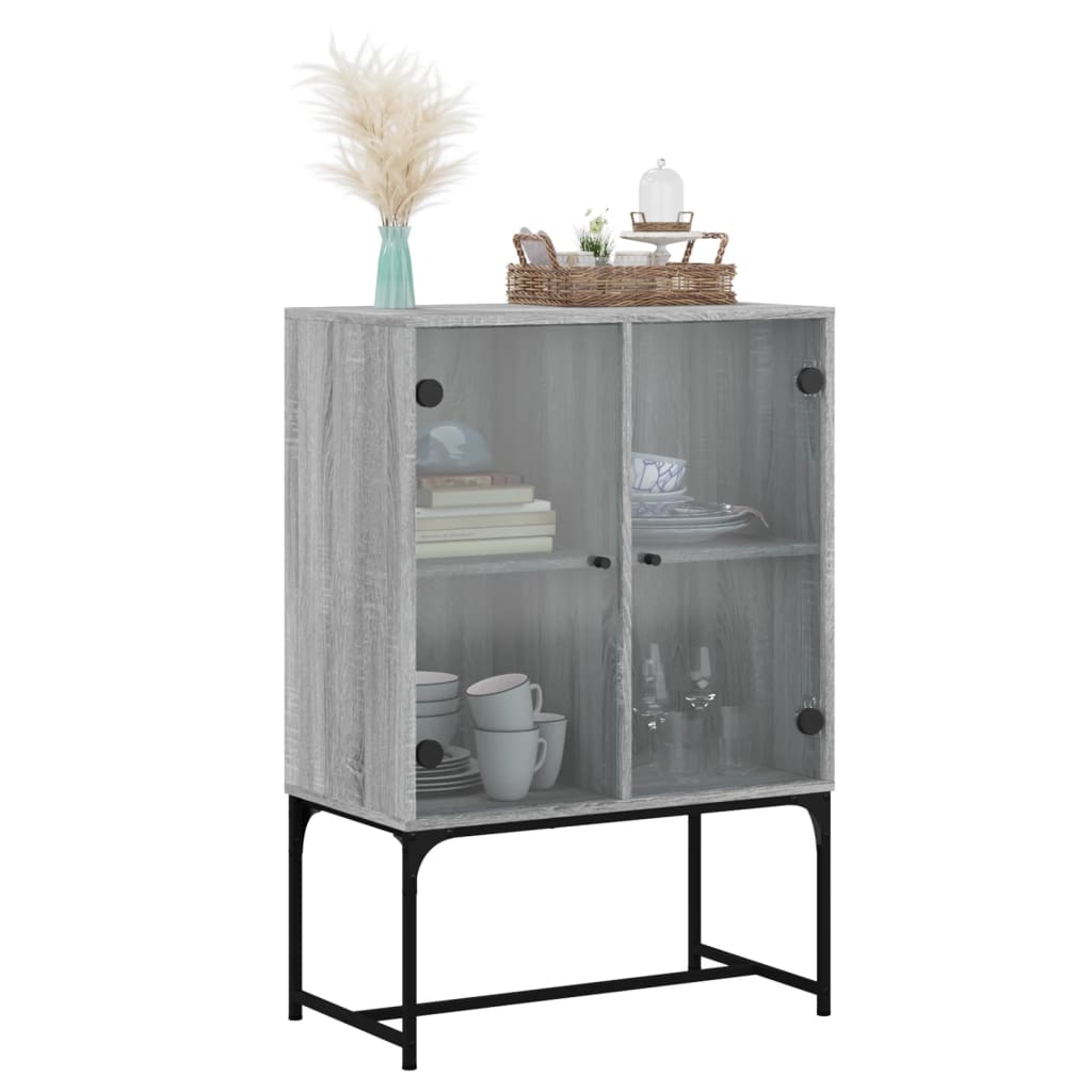 vidaXL Dulap lateral cu uși din sticlă, gri sonoma, 69x37x100 cm