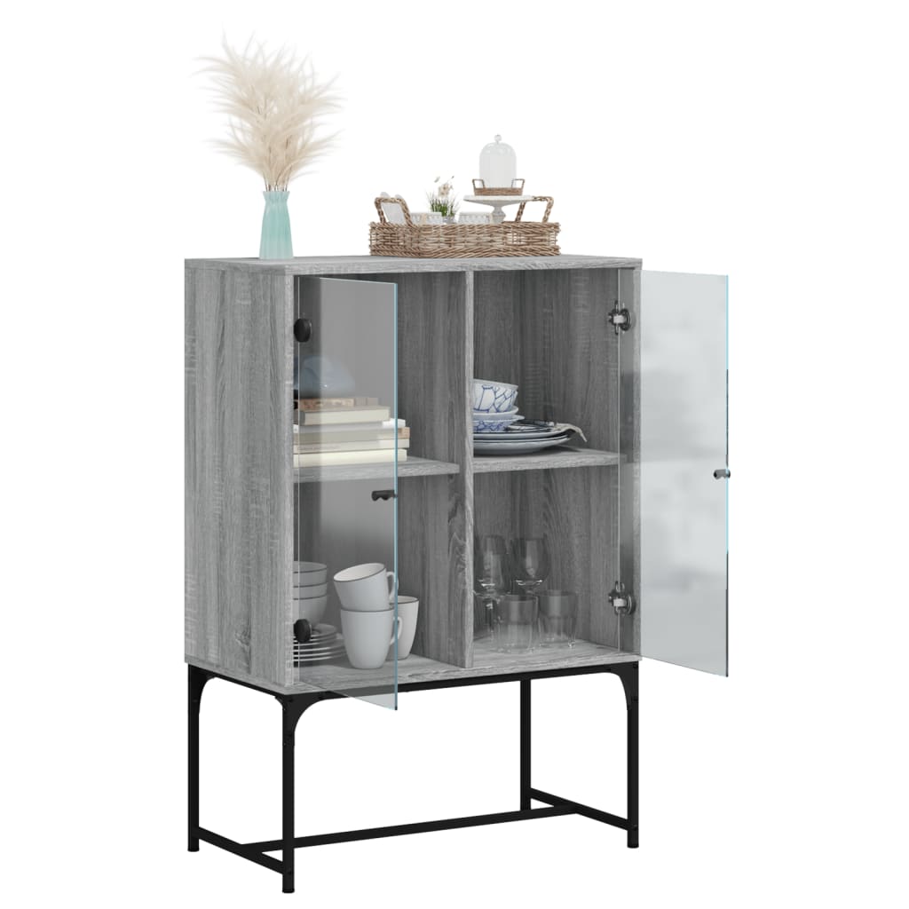 vidaXL Dulap lateral cu uși din sticlă, gri sonoma, 69x37x100 cm