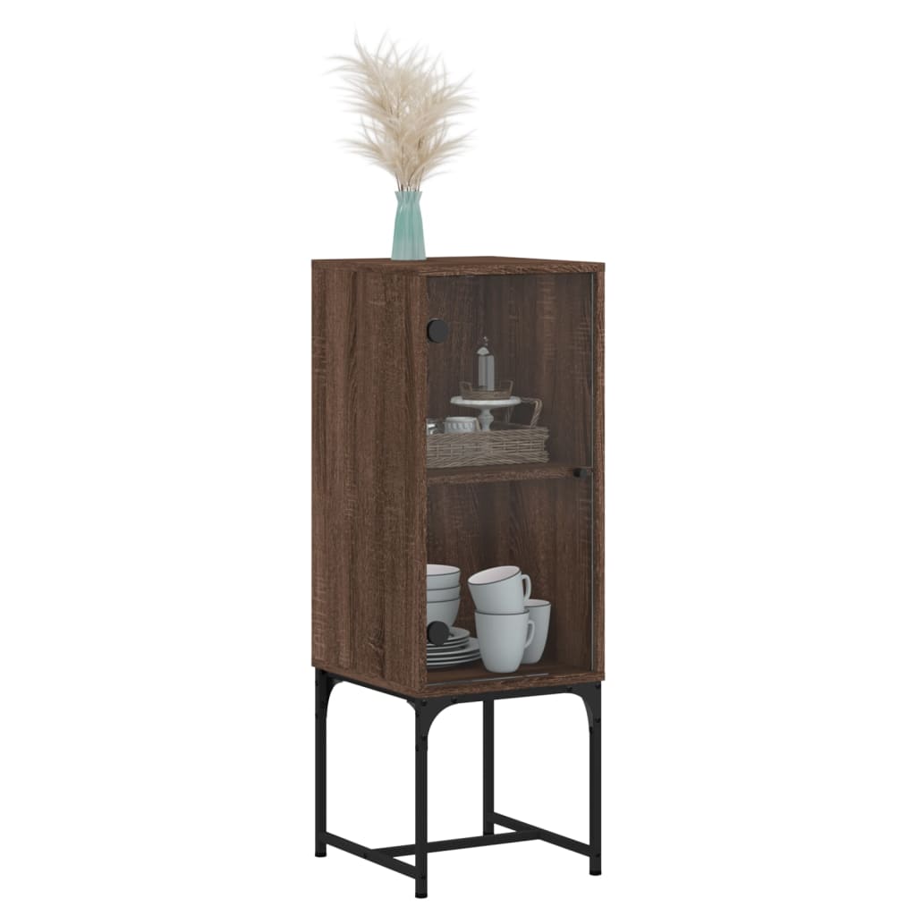 vidaXL Dulap lateral cu uşă din sticlă, stejar maro, 35x37x100 cm vidaXL Dulap lateral cu uşă din sticlă, stejar maro, 35x37x100 cm