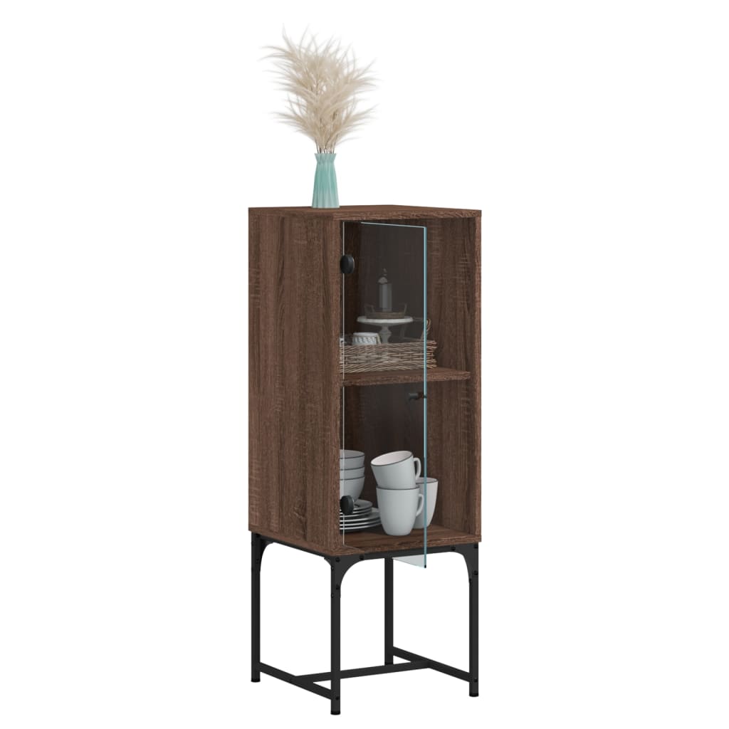 vidaXL Dulap lateral cu uşă din sticlă, stejar maro, 35x37x100 cm vidaXL Dulap lateral cu uşă din sticlă, stejar maro, 35x37x100 cm