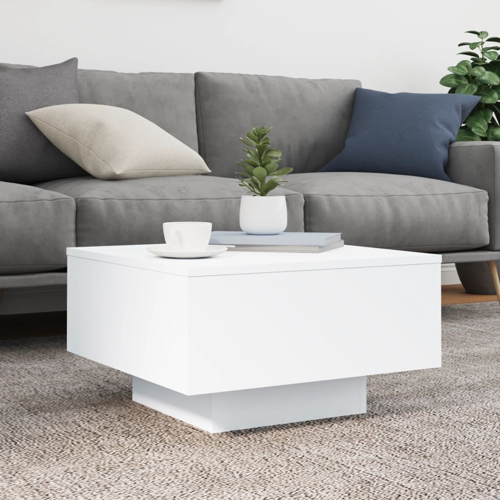 vidaXL Măsuță de cafea cu lumini LED, alb, 55x55x31 cm