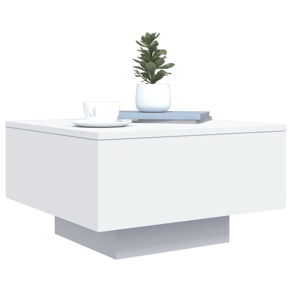 vidaXL Măsuță de cafea cu lumini LED, alb, 55x55x31 cm