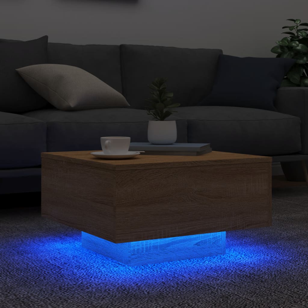 vidaXL Măsuță de cafea cu lumini LED, stejar sonoma, 55x55x31 cm vidaXL Măsuță de cafea cu lumini LED, stejar sonoma, 55x55x31 cm