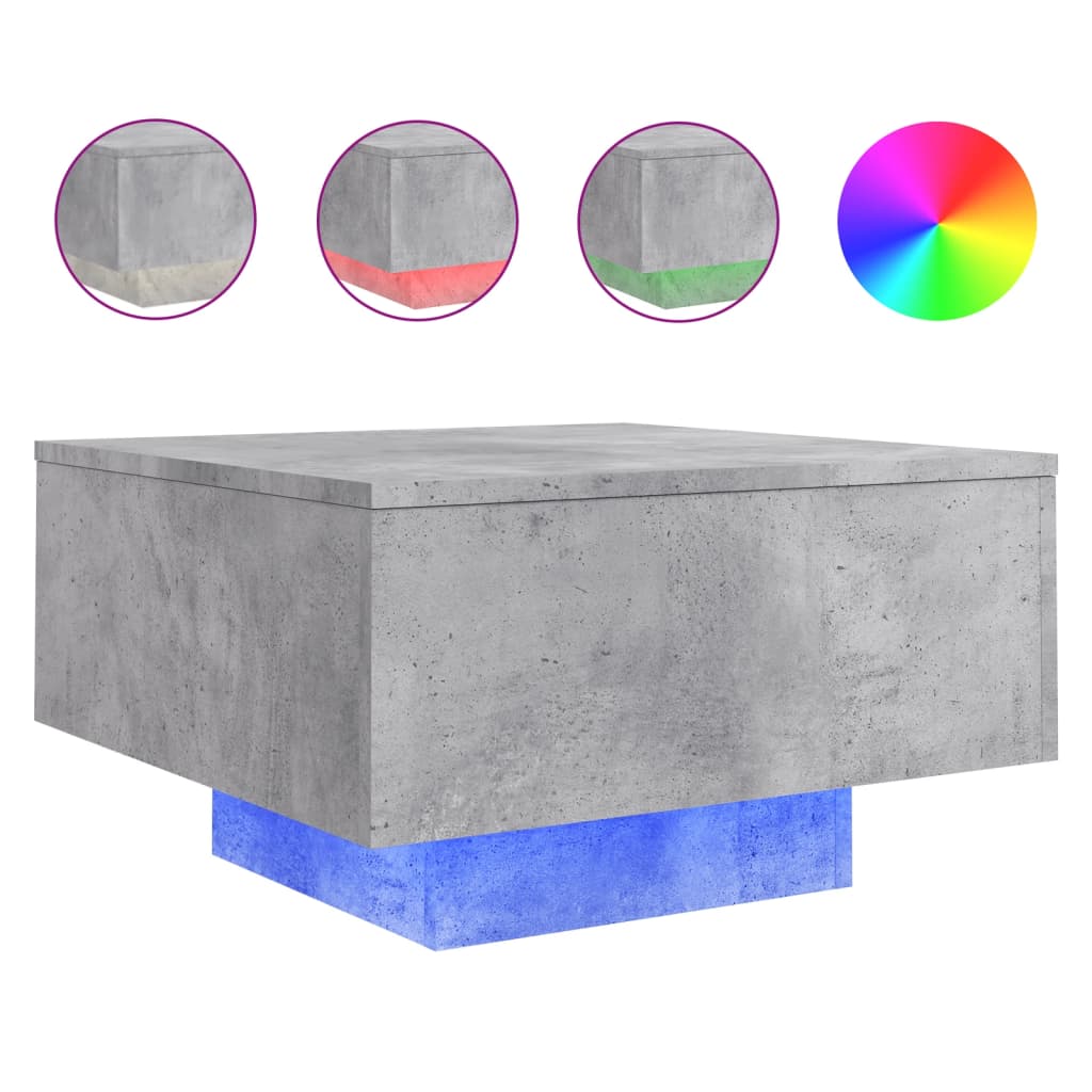 vidaXL Măsuță de cafea cu lumini LED, gri beton, 55x55x31 cm vidaXL Măsuță de cafea cu lumini LED, gri beton, 55x55x31 cm
