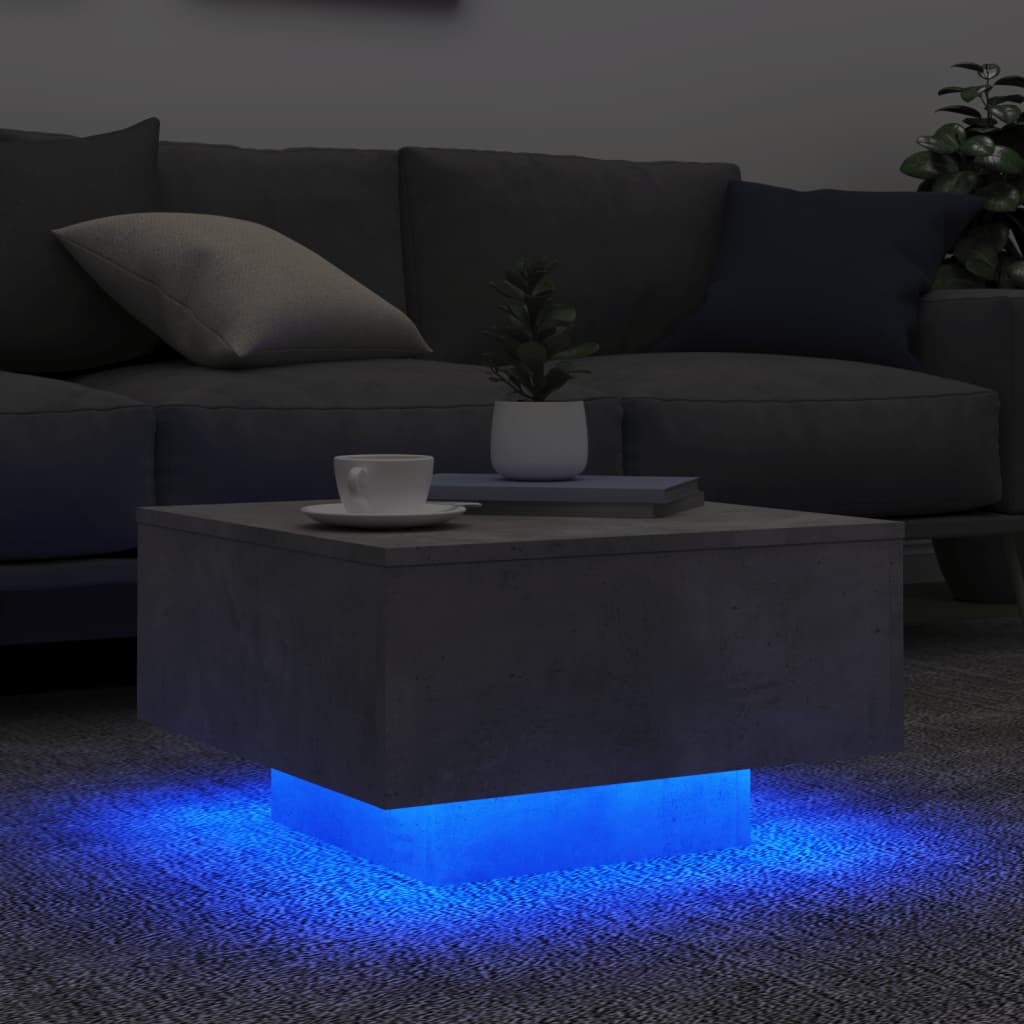 vidaXL Măsuță de cafea cu lumini LED, gri beton, 55x55x31 cm vidaXL Măsuță de cafea cu lumini LED, gri beton, 55x55x31 cm