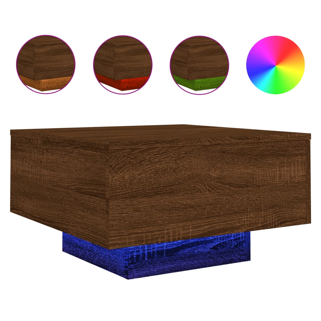 vidaXL Măsuță de cafea cu lumini LED, stejar maro, 55x55x31 cm