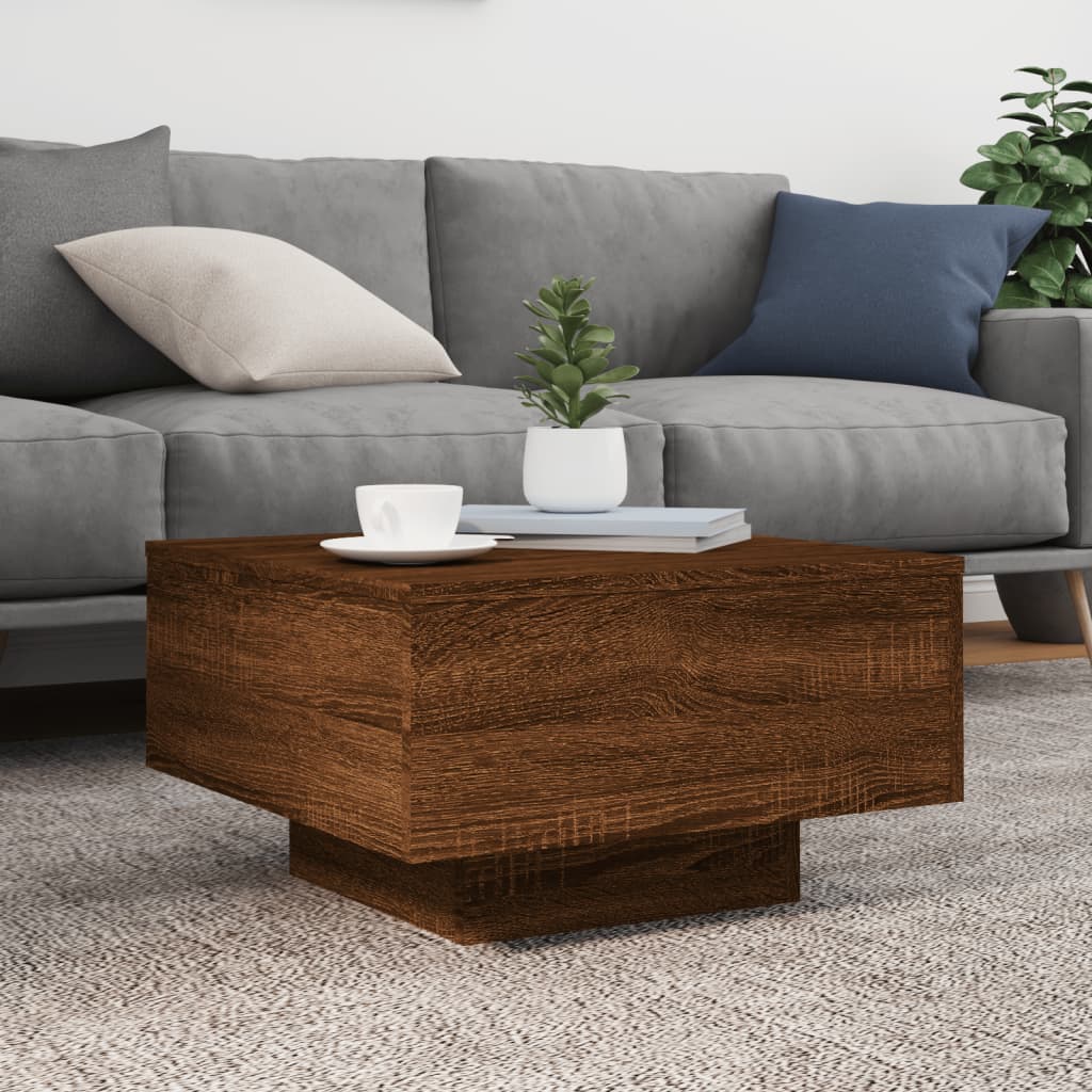 vidaXL Măsuță de cafea cu lumini LED, stejar maro, 55x55x31 cm