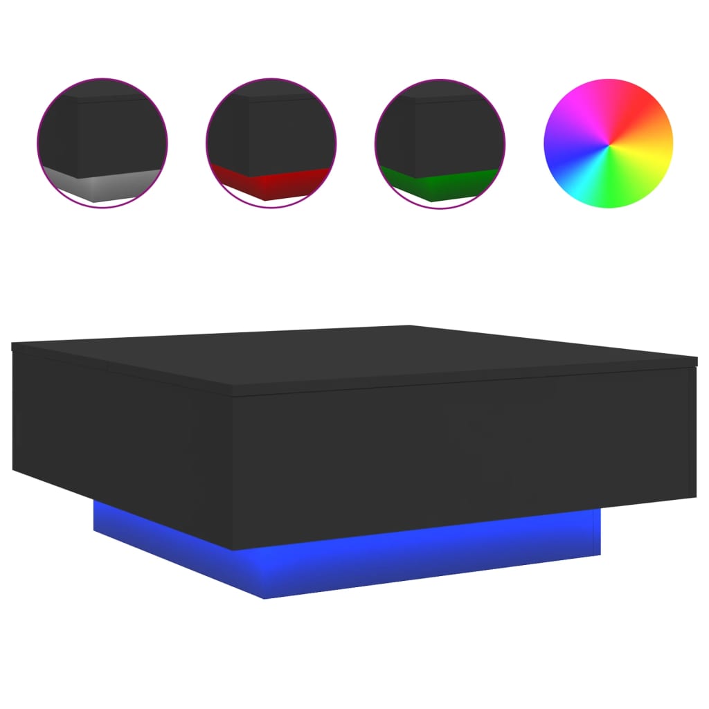 vidaXL Măsuță de cafea cu lumini LED, negru, 80x80x31 cm vidaXL Măsuță de cafea cu lumini LED, negru, 80x80x31 cm