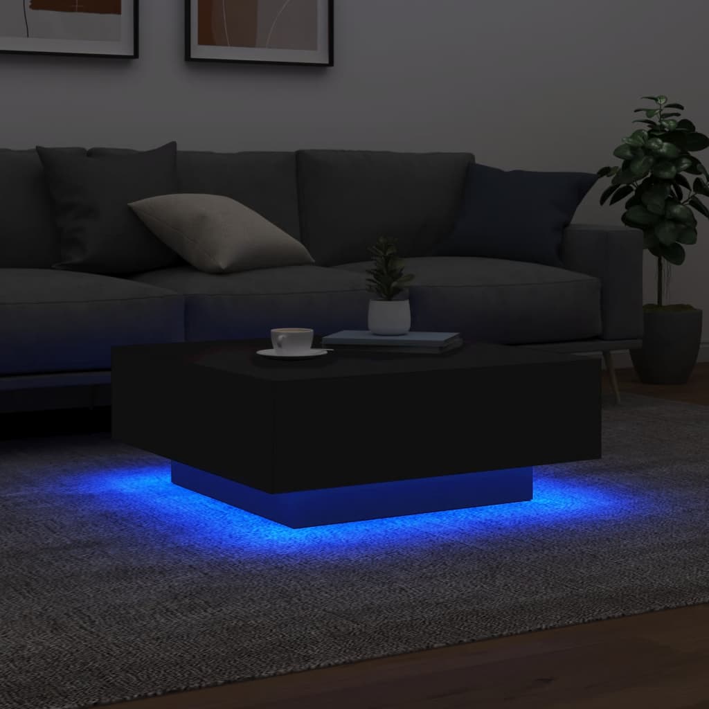 vidaXL Măsuță de cafea cu lumini LED, negru, 80x80x31 cm vidaXL Măsuță de cafea cu lumini LED, negru, 80x80x31 cm