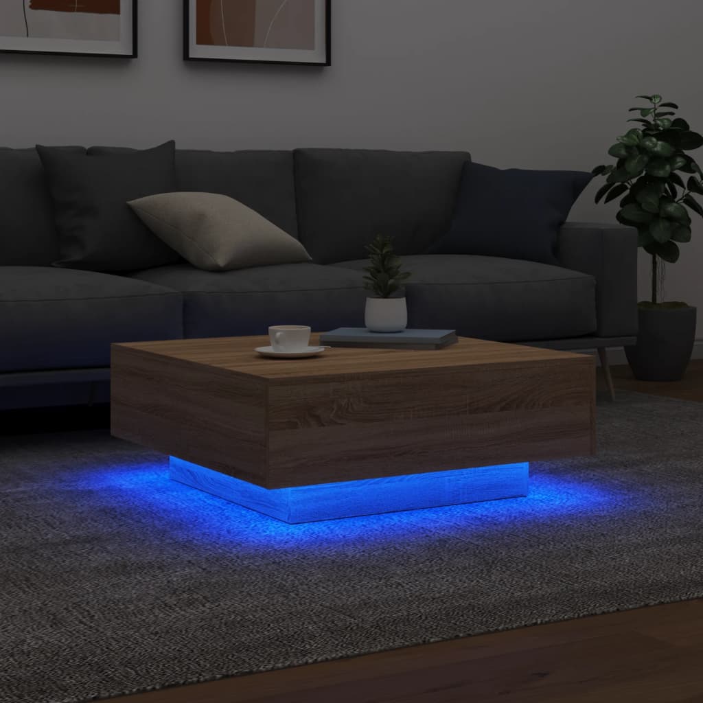 vidaXL Măsuță de cafea cu lumini LED, stejar sonoma, 80x80x31 cm vidaXL Măsuță de cafea cu lumini LED, stejar sonoma, 80x80x31 cm